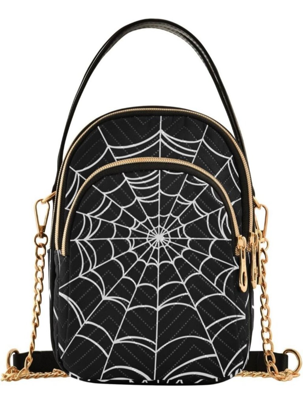 Women's Black White Leather Zipper Purse Casual Travel Shoulder Crossbody Bags